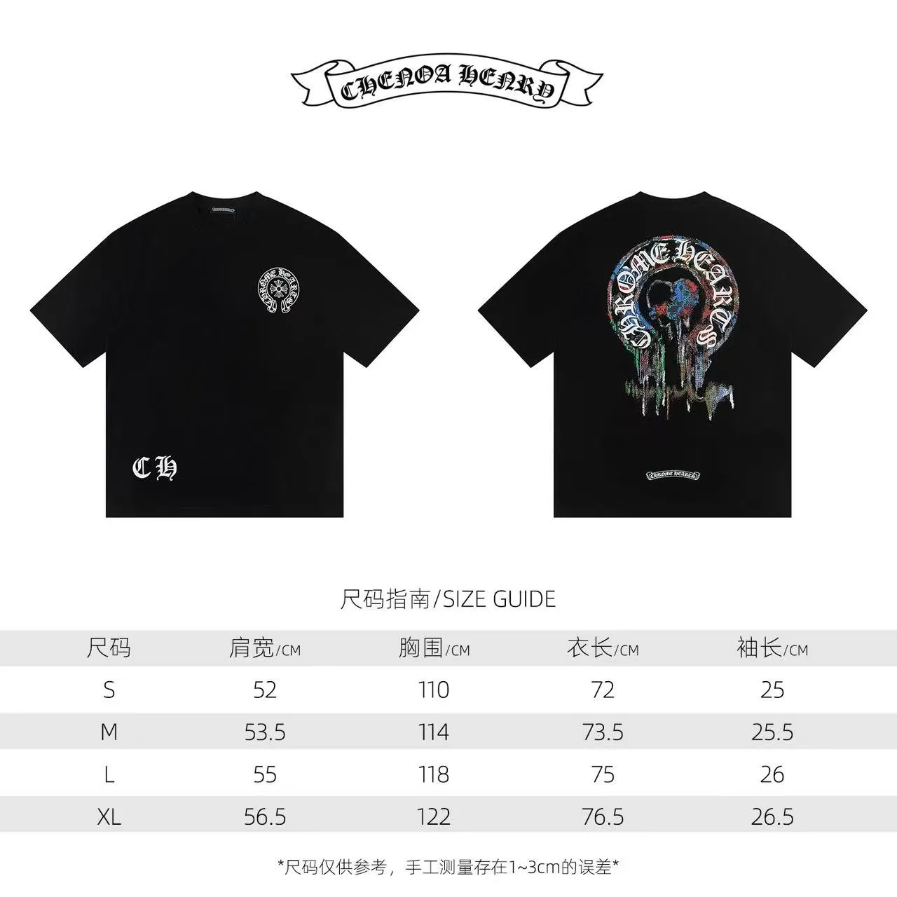 🅿️160 Style: 2025 new Croix Heart short-sleeved T-shirt Material: High version 300g double yarn combed cotton Size: S～XL Color: Black Style number: Z011
